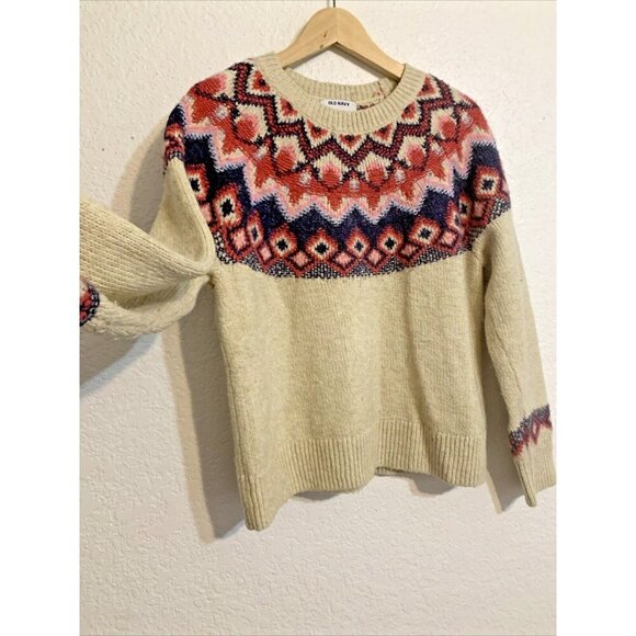Women’s Fair Isle Wool Sweater Ivory Multicolor Diamond Pattern Sz M Nordiccore - Picture 4 of 13